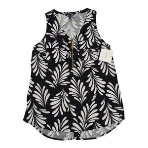 Ellen Tracy Black & White Sleeveless Floral Print Linen Blend Top Womens Size S.